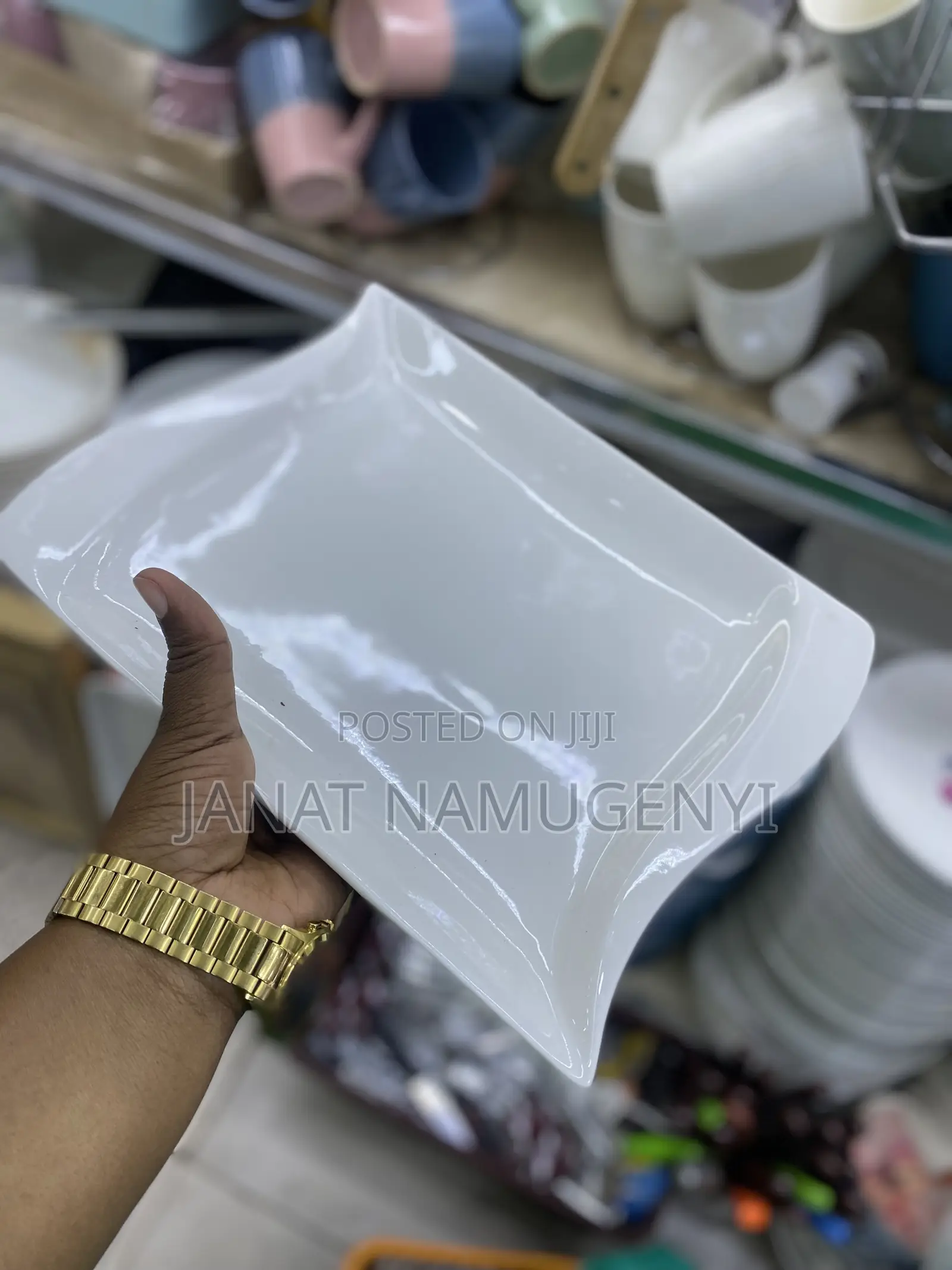 Plain White Rectangular Dinner Plates (12 Pieces)