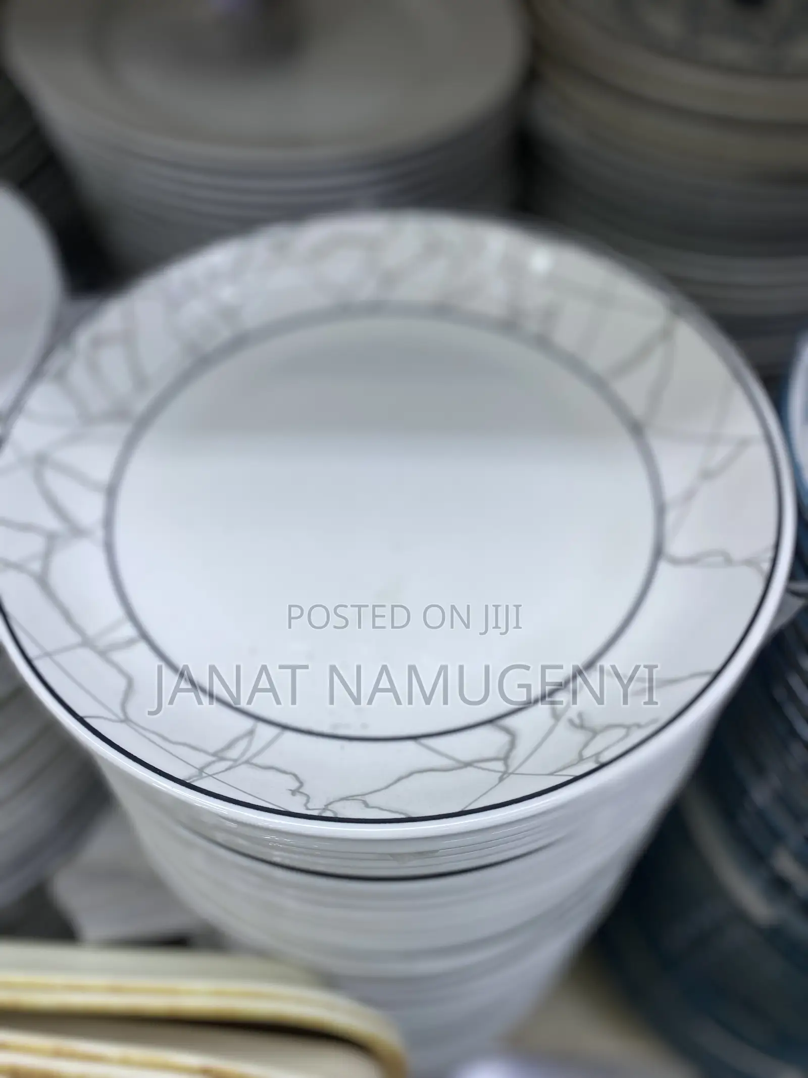 White Circular Grey Design Dinner Plates (12 Pieces)