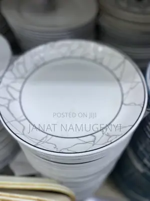 White Circular Grey Design Dinner Plates (12 Pieces)
