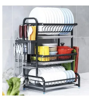 3 Layer Dish Rack Drainer For Utensils & Cutlery - Black