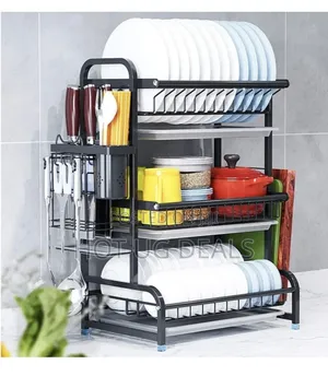 3 Layer Dish Rack Drainer For Utensils & Cutlery - Black