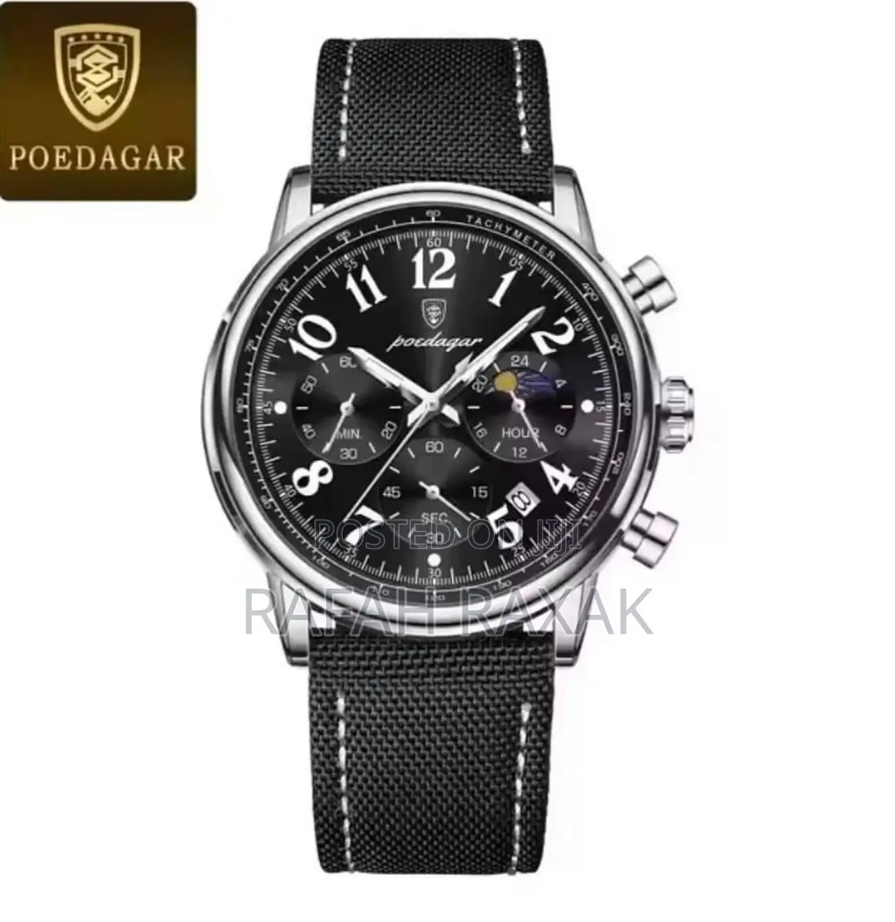 Original Black Poedagar Chronograph Leather Watch