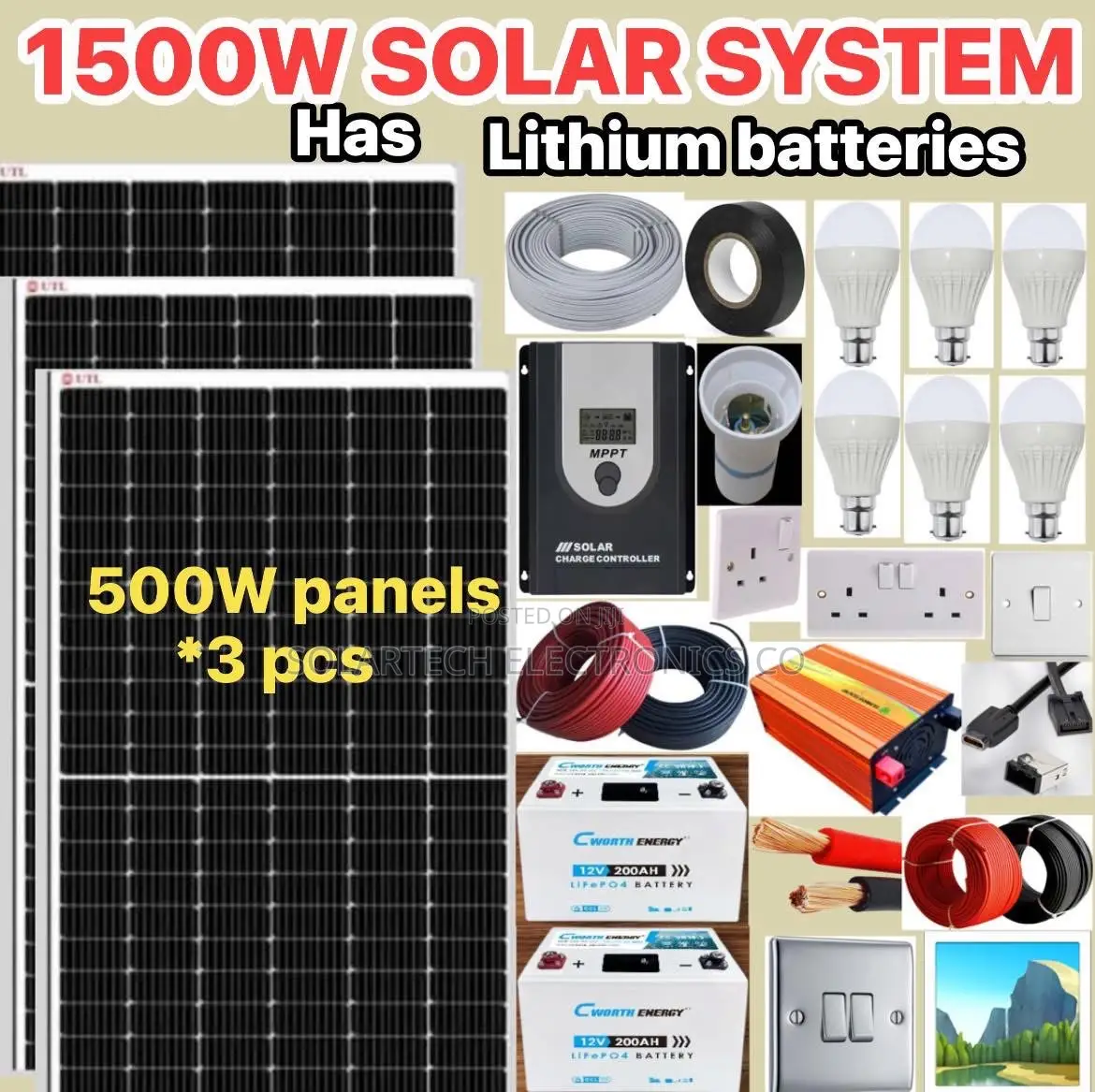 1500w Solar System Full Kit Includes Lithium Batteries