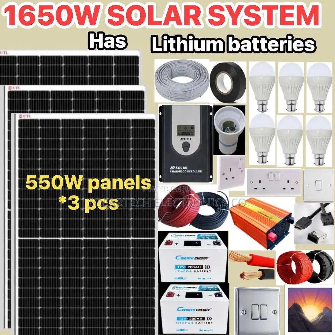 1650w Solar System Full Kit Includes Lithium Batteries