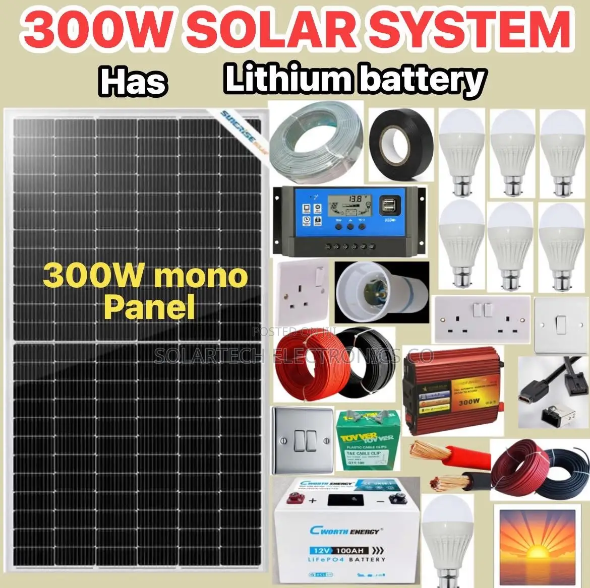 300w Complete Solar System With Lithium Ion Battery