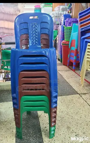 Armless Plastic Chairs Blue/Green and Maroon