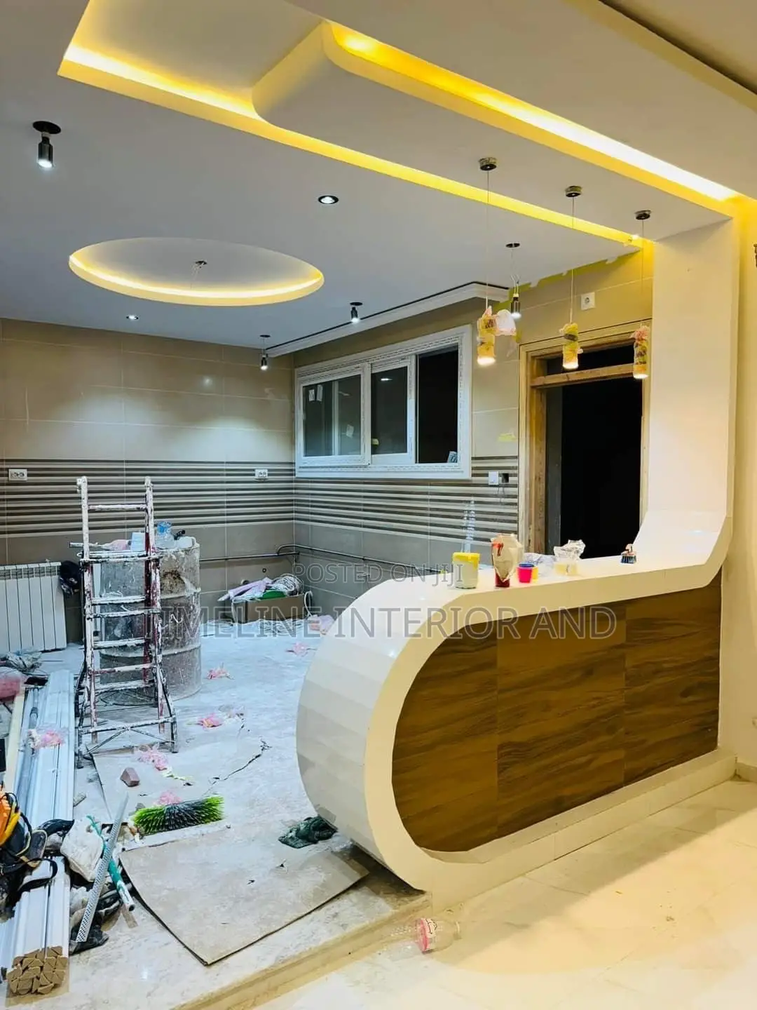 Gypsum Ceiling With an Lsland.