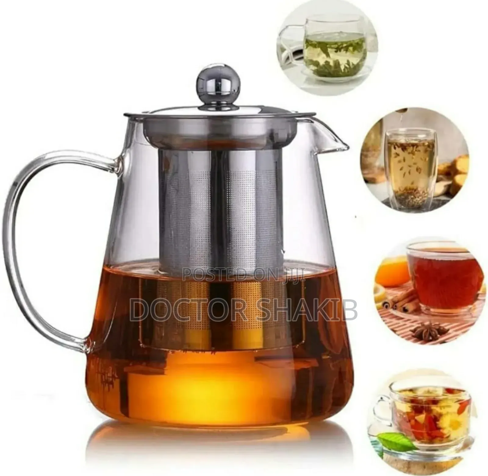 950ml Transparent Round Borosilicate Glass Tea Kettle