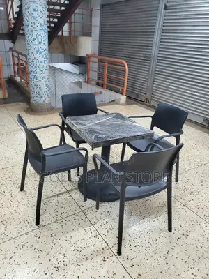 Plastic Square Table and Black Chairs Armed Set