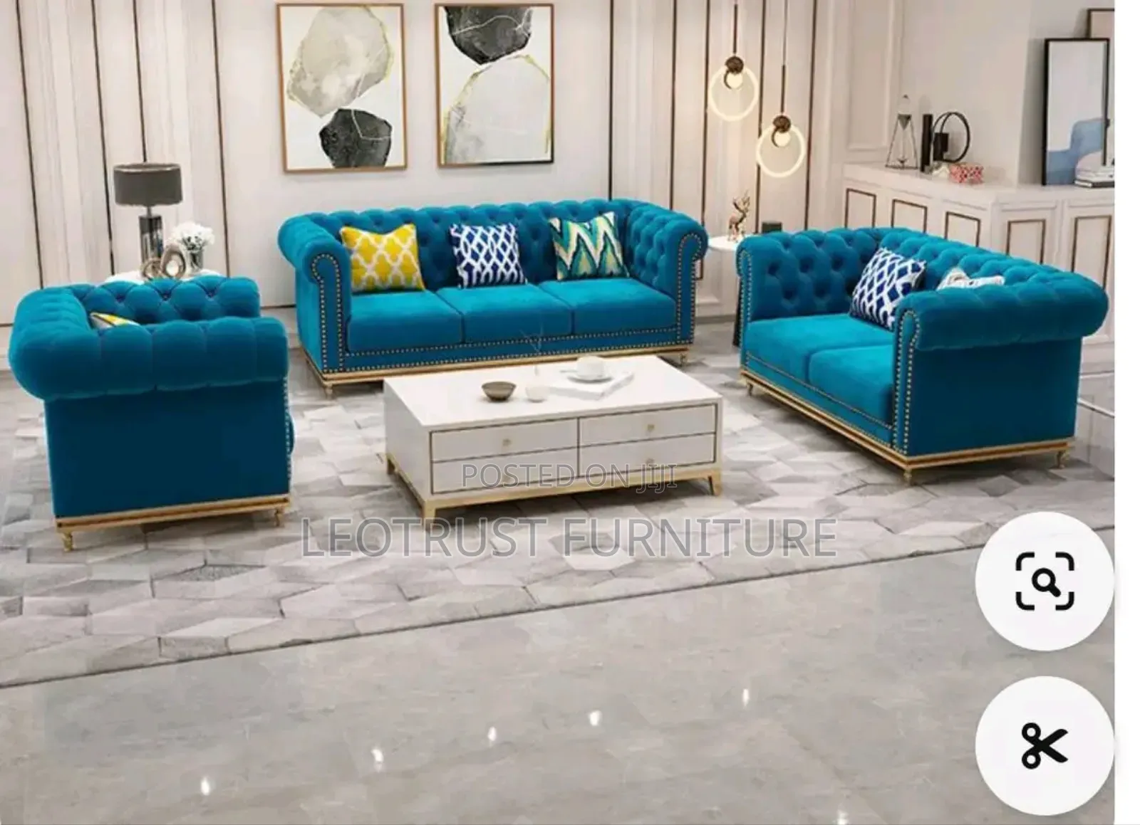 Sofa Set Blue Color  With Nice Pillows