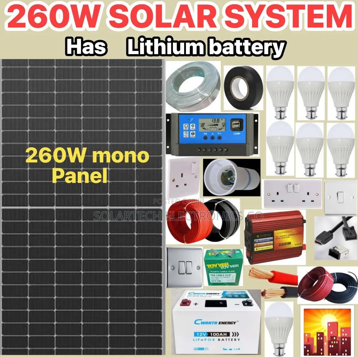 260w Solar Energy System Kit / Includes Lithium Ion Battery