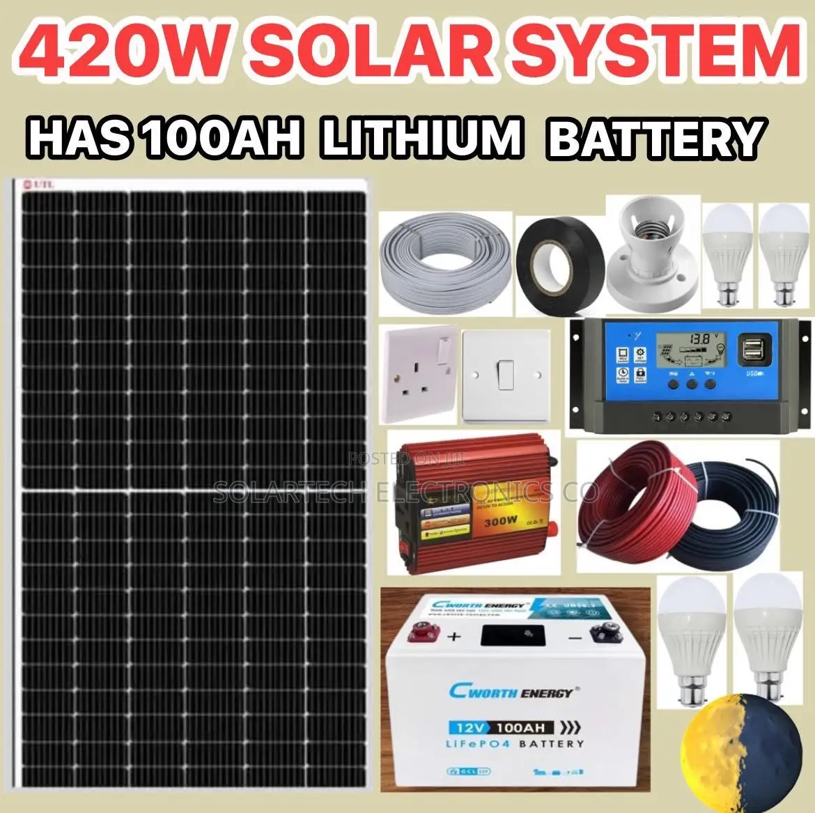 420w Solar Energy System Kit / Includes Lithium Ion Battery