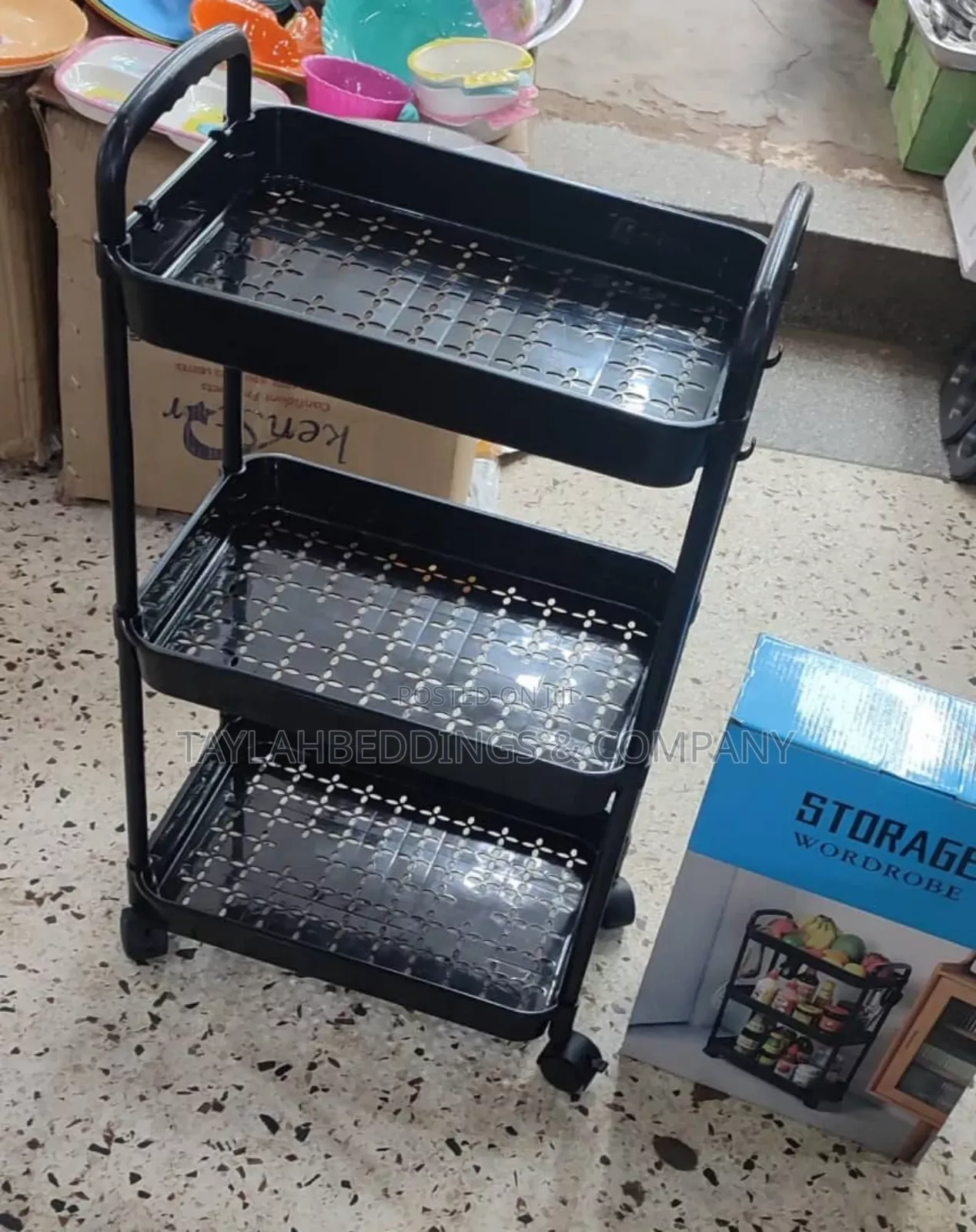 3-Tier Rolling Utility Cart With Handle, Metal Storage Cart