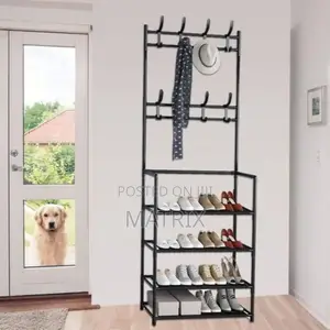 5-Tier Shoe Shelf and 8 Adjustable Metal Hooks Coat Rack