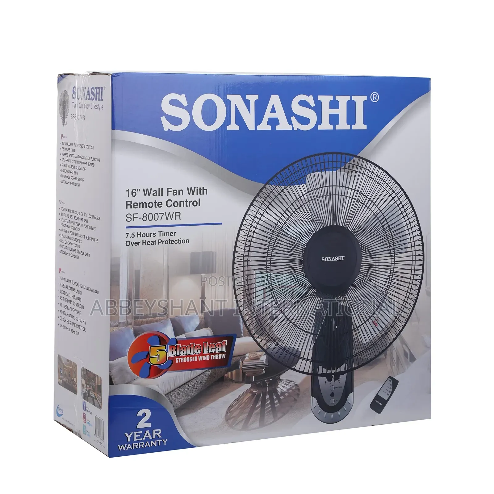 Sonashi 16-Inch Wall-Mounted Fan With Remote Control Fan
