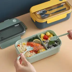 Lunch Box for Two Compartments With Spoon Fork