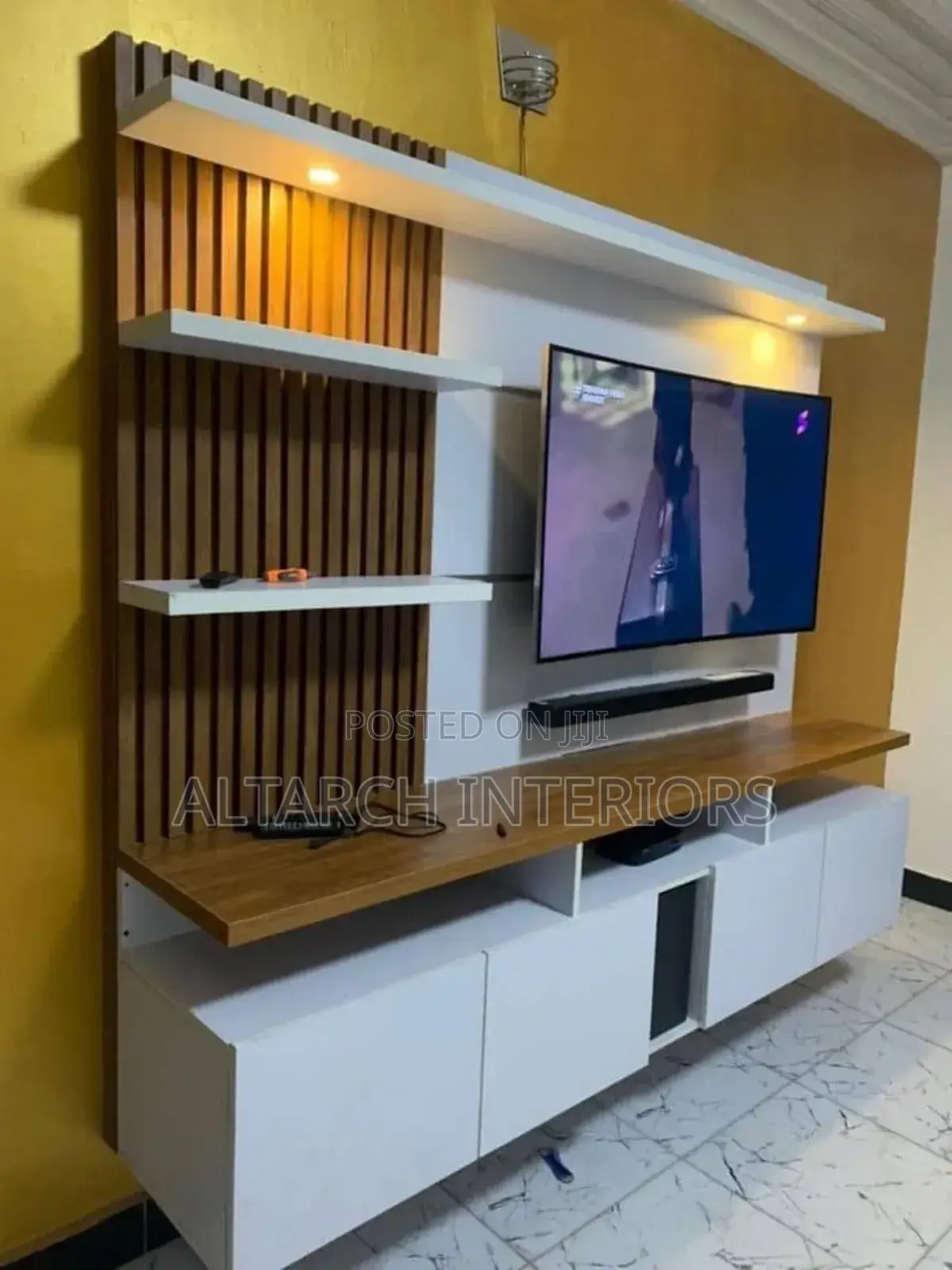 White Tv Stand and Brown