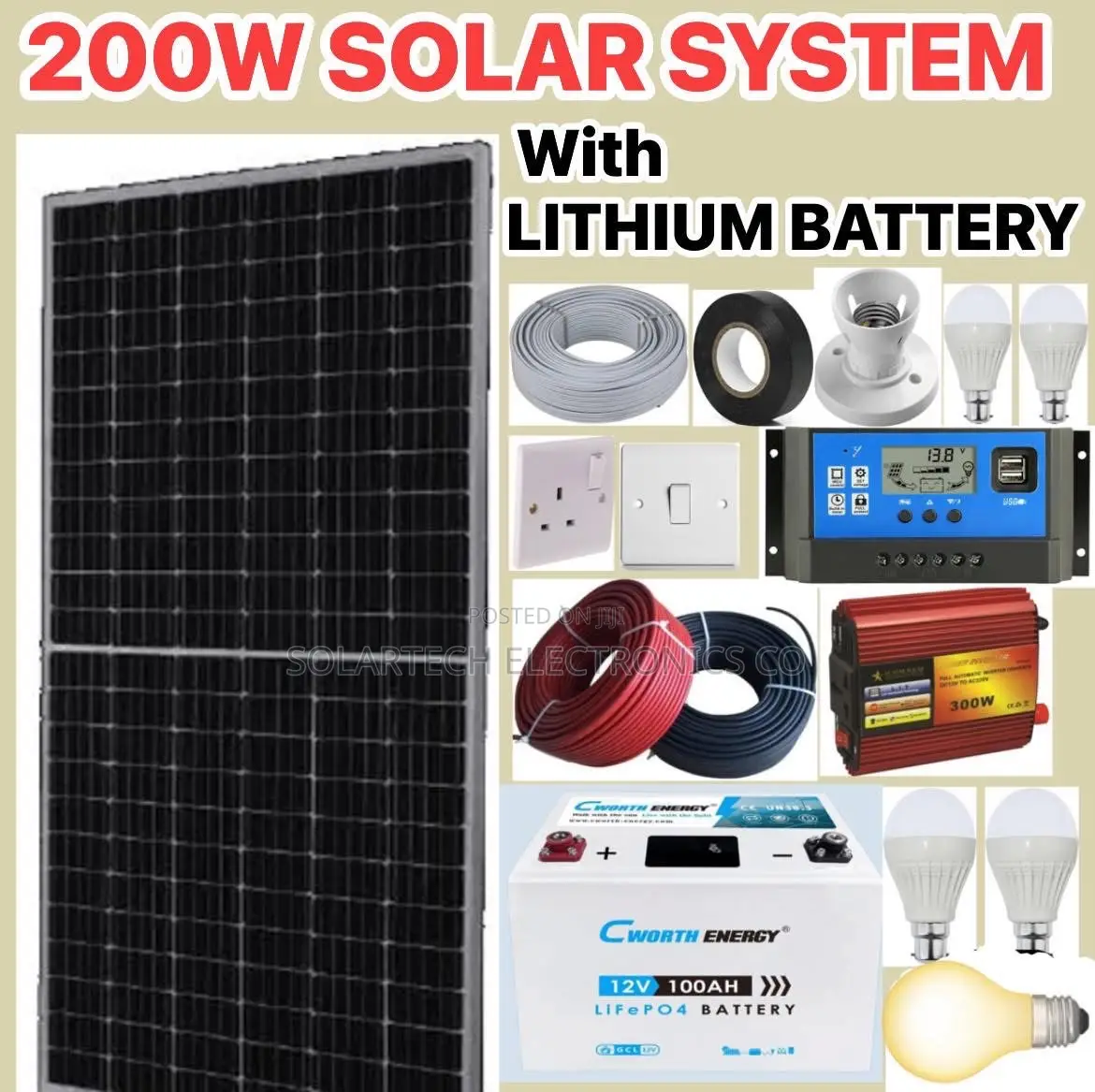200w Solar Power System Kit / Lithium Battery Storage