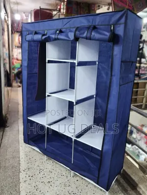3 Column Cloth Wooden Frame Portable Wardrobe – Blue