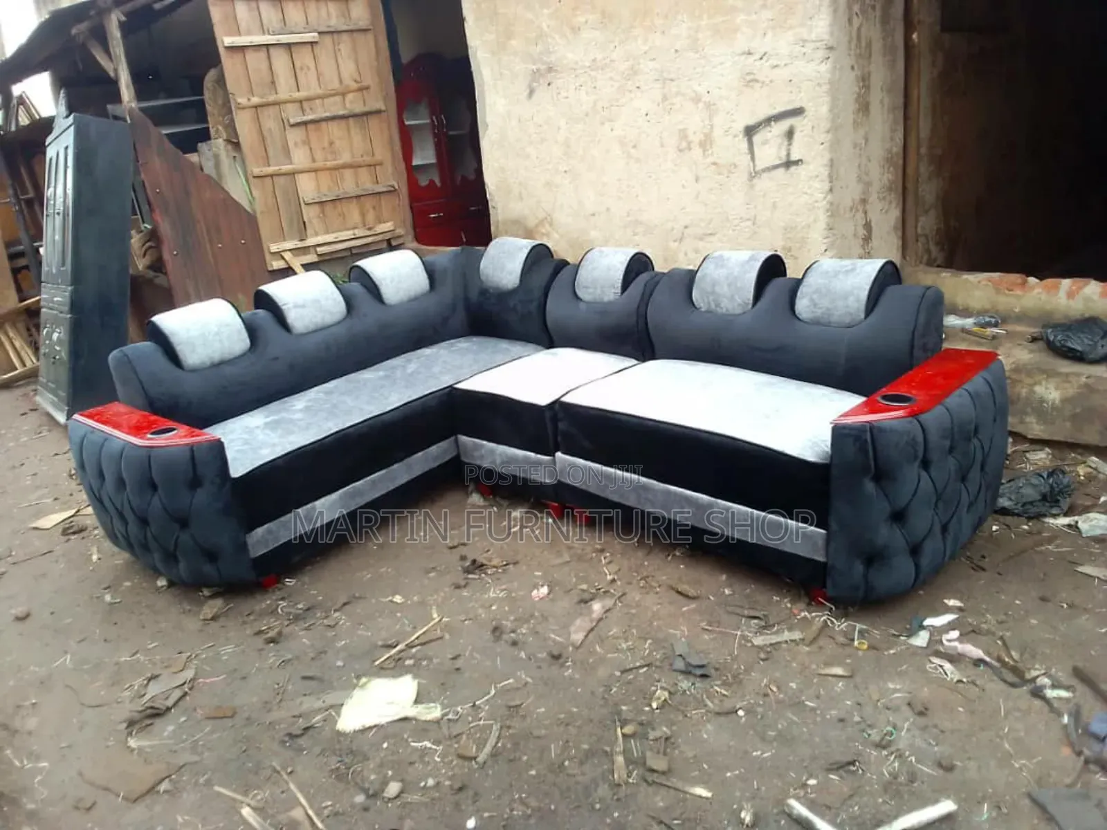 L Sofa Set Black and Grey in Colour