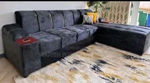Grey Full Sofa Set With Golden Strips in the Back