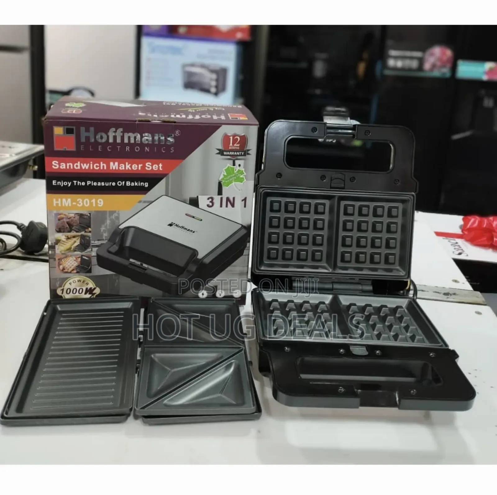 Hoffmans 3 In 1 Waffle Maker Sandwich Barbecue Grill- Black.