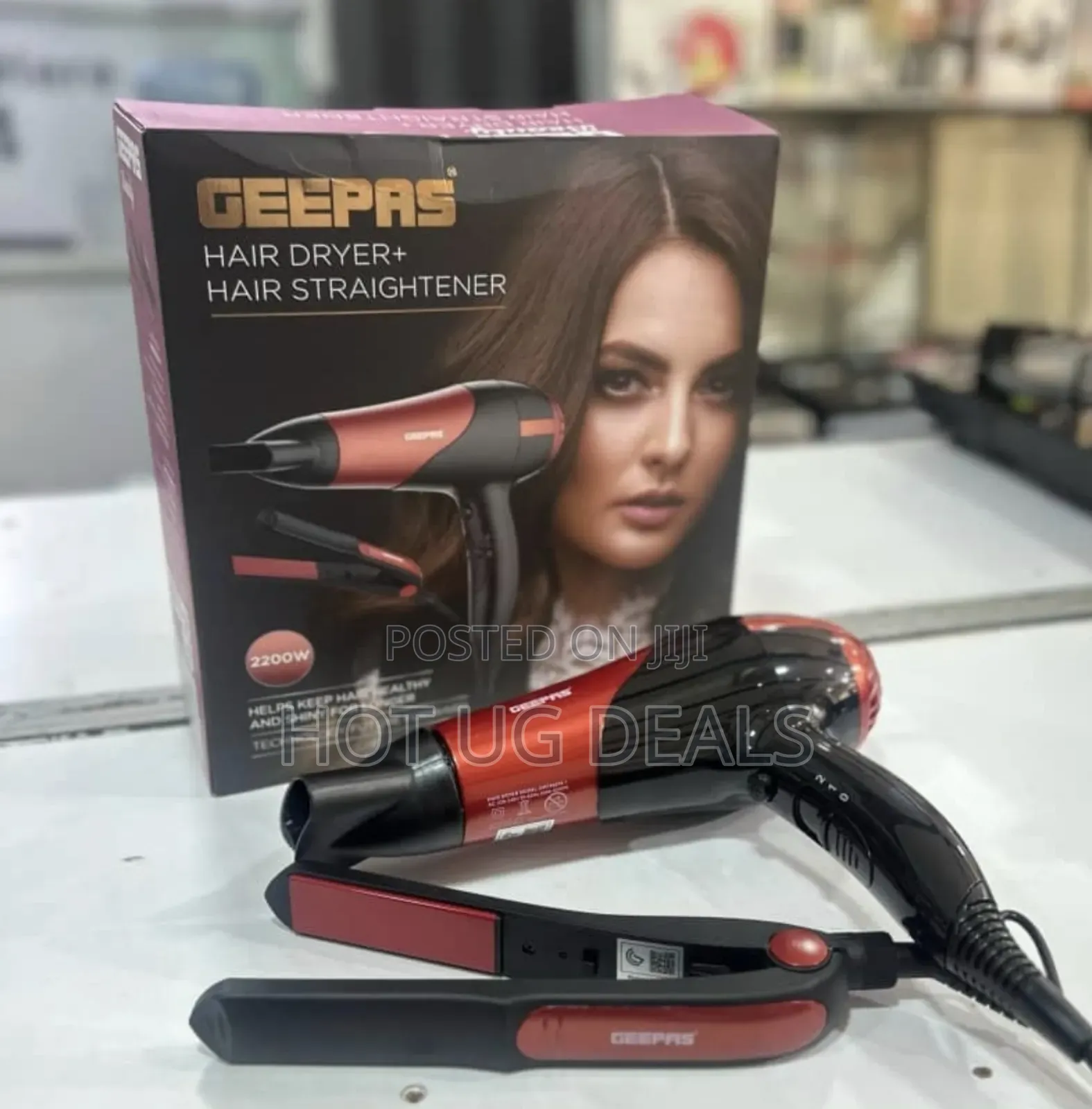 Geepas 2 In 1 Hair Dryer&Straightenercombo/Ceramic, Red