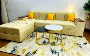 L Sofa Cream in Colour With Cushions