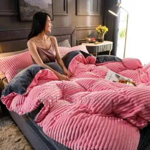 6x6 4pc Coral Velvet Duvet Set With 1 Bedsheet, 2pillowcases