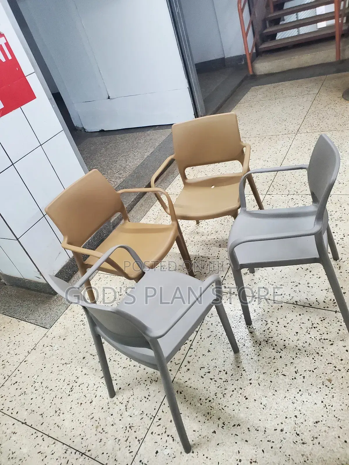 Gray and Brown Bar and Restaurant Plastic Chairs