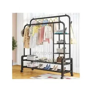 Carbon Steel Double Pole Rack Indoor Bedroom Clothes Drying