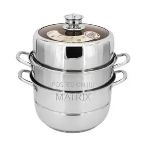 3 Layer Stainless Steel Food Saucepan and Steamer Soup Pot -(24cm)