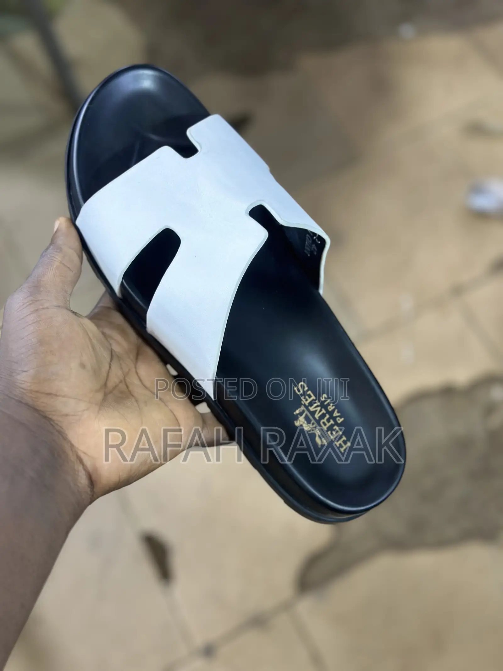 Original White/Black Hermes Push in Slipper Sandals