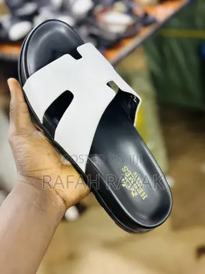 Original White/Black Hermes Push in Slipper Sandals