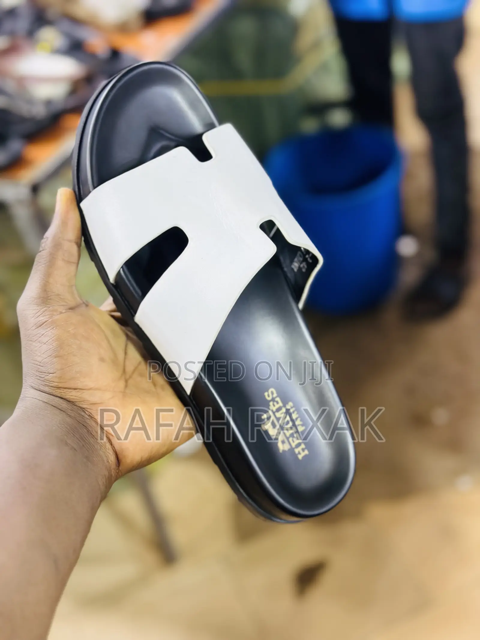 Original White/Black Hermes Push in Slipper Sandals