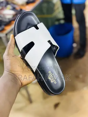 Original White/Black Hermes Push in Slipper Sandals