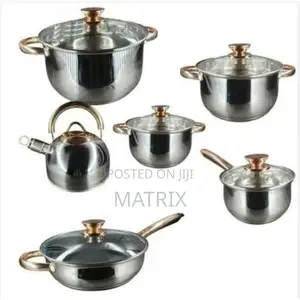 12 Piece Heavy Stainless Steel Cookware/Saucepans-Silver
