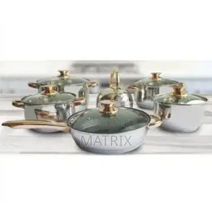 12 Piece Heavy Stainless Steel Cookware/Saucepans-Silver