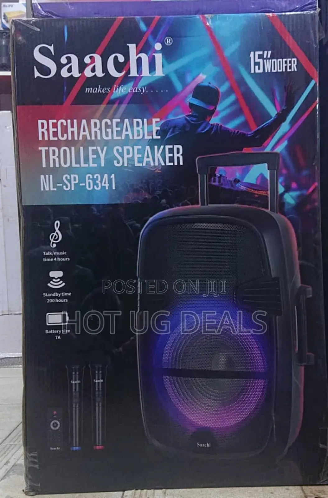 Saachi Rechargeable Trolley Speaker With 2 Microphone