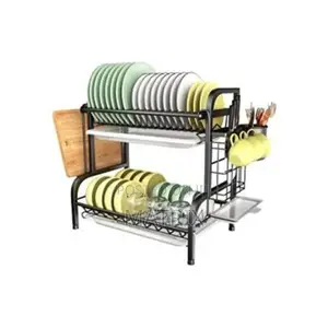 2 Tier Aluminum Plate Dish Drying Draining Rack Organizer,