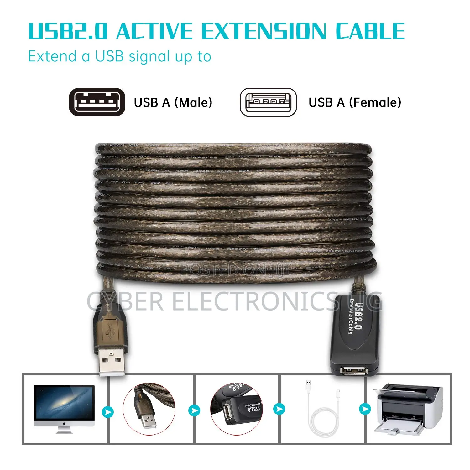 30m Usb 2.0 Extension Cable Male to Female Active Repeater