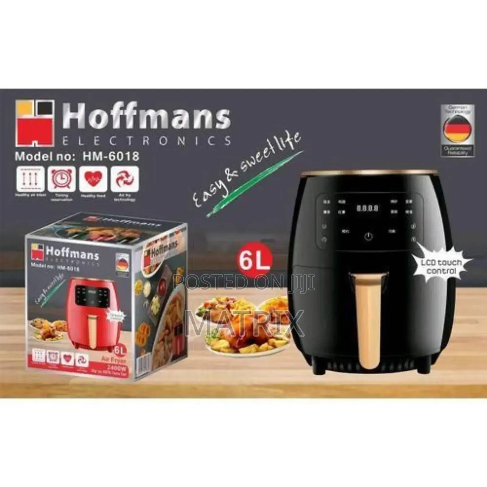 Hoffmans Hm 6018, Touch Screen Air Fryer 6 LTR - Black