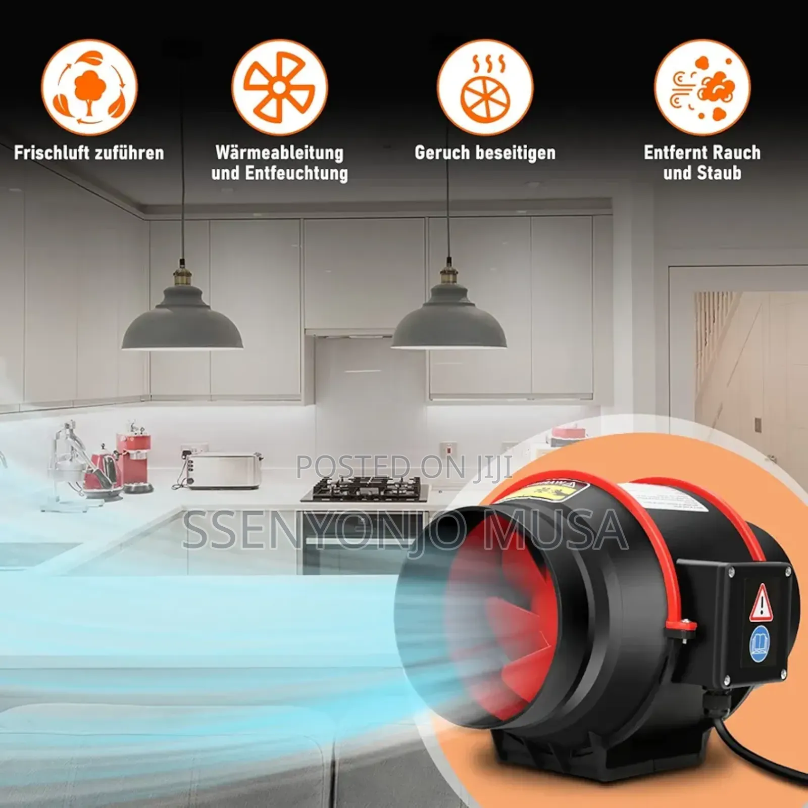 Portable Chimney Fan - Adjustable Speed Remote Control