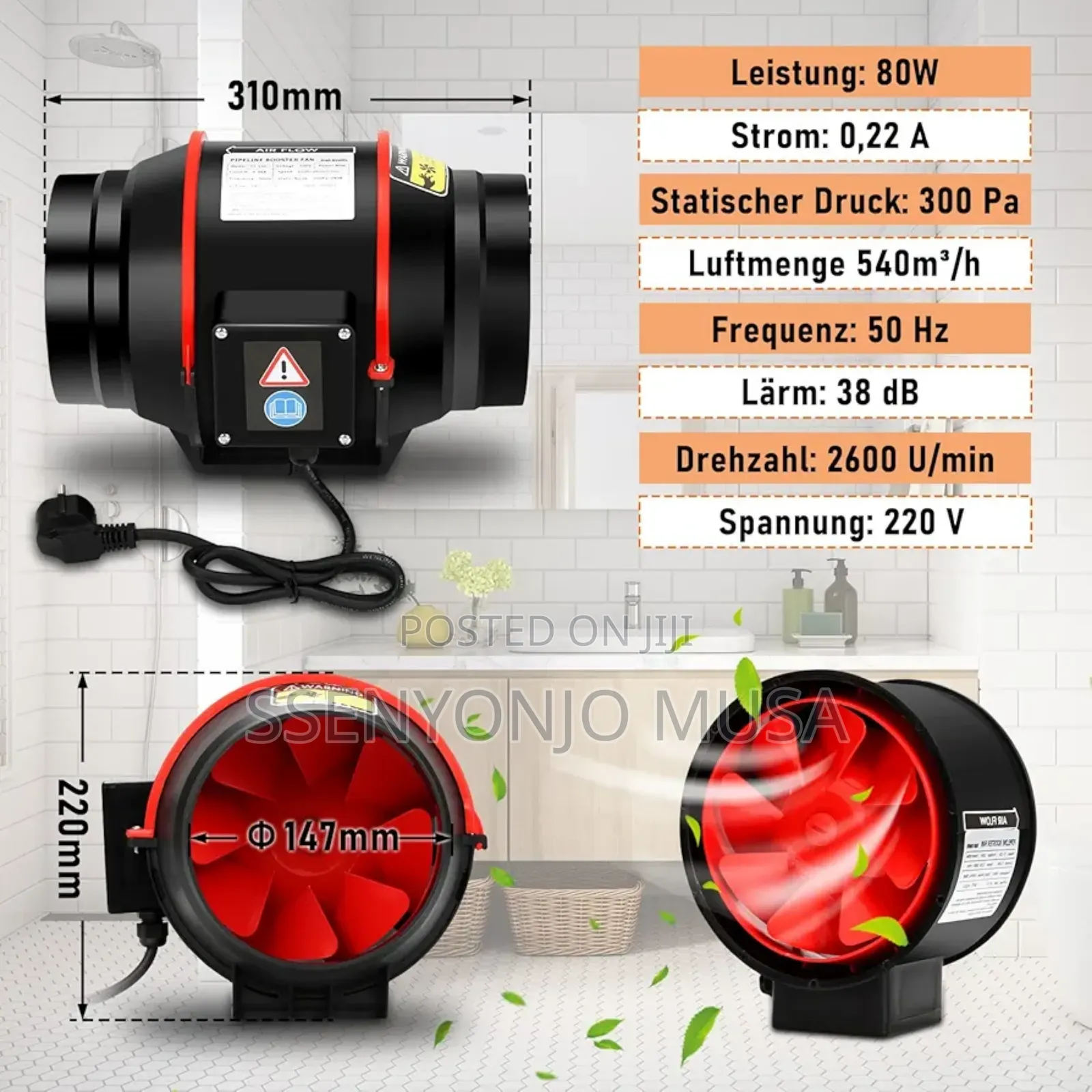 Portable Chimney Fan - Adjustable Speed Remote Control