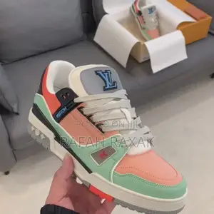 Men’S Orange Teal Vintage Lv Louis Vuitton Trainer Sneakers
