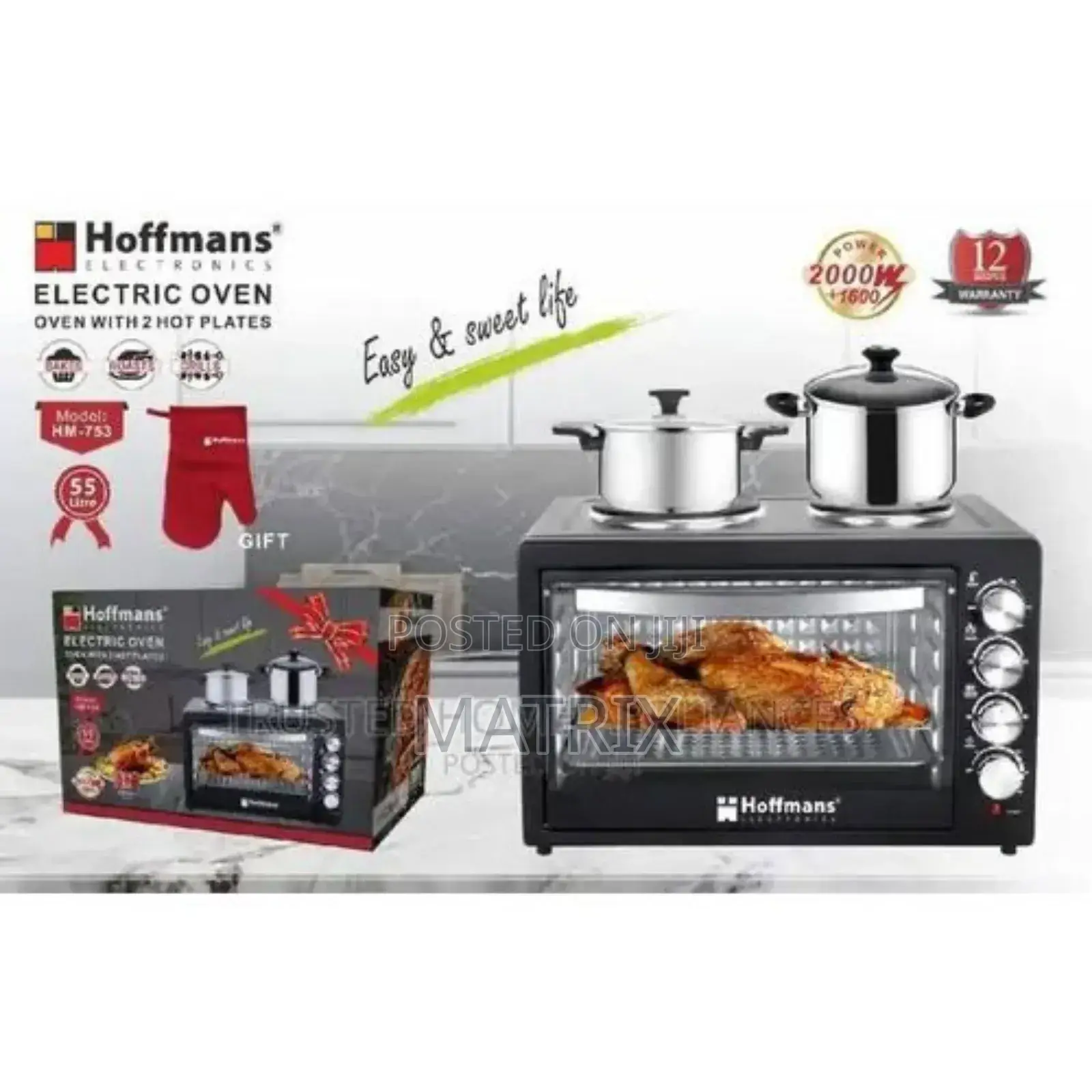 Hoffmans 55 Litres Electric Oven With 2 Hotplates R.5317