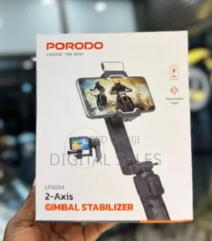 Porodo 2-Axis Gimbal Stablizer, Detachable 3 Light, Tripod