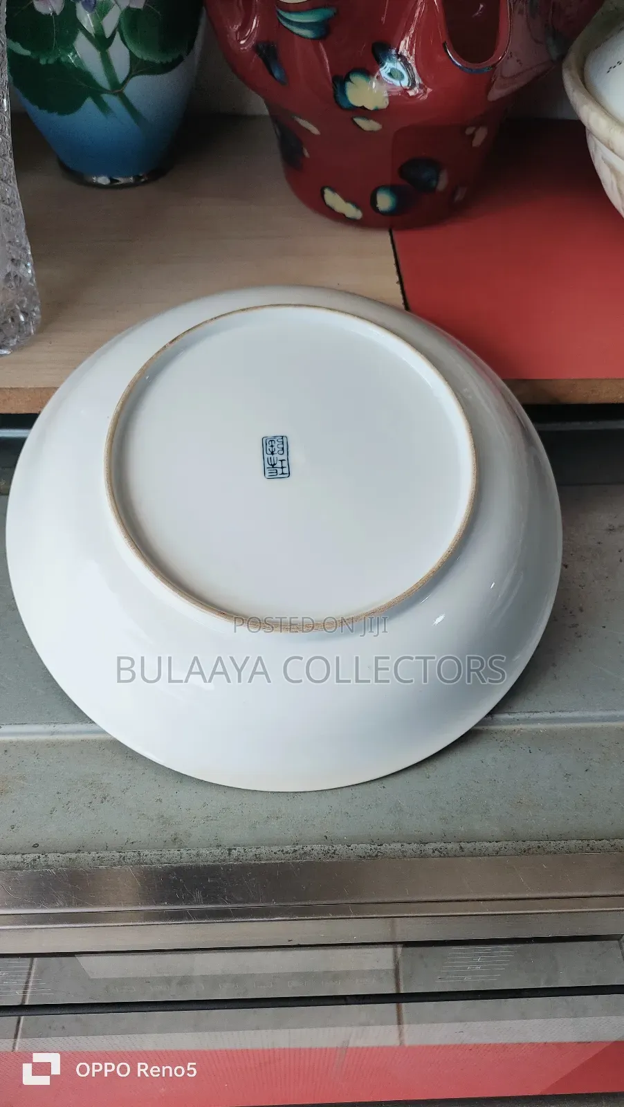 Japanese White Clay Ceramic Plate With a Blue Pattern Design