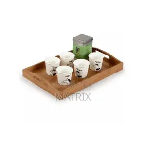 3 Piece Wooden Bamboo Serving Trays Platter - Brown