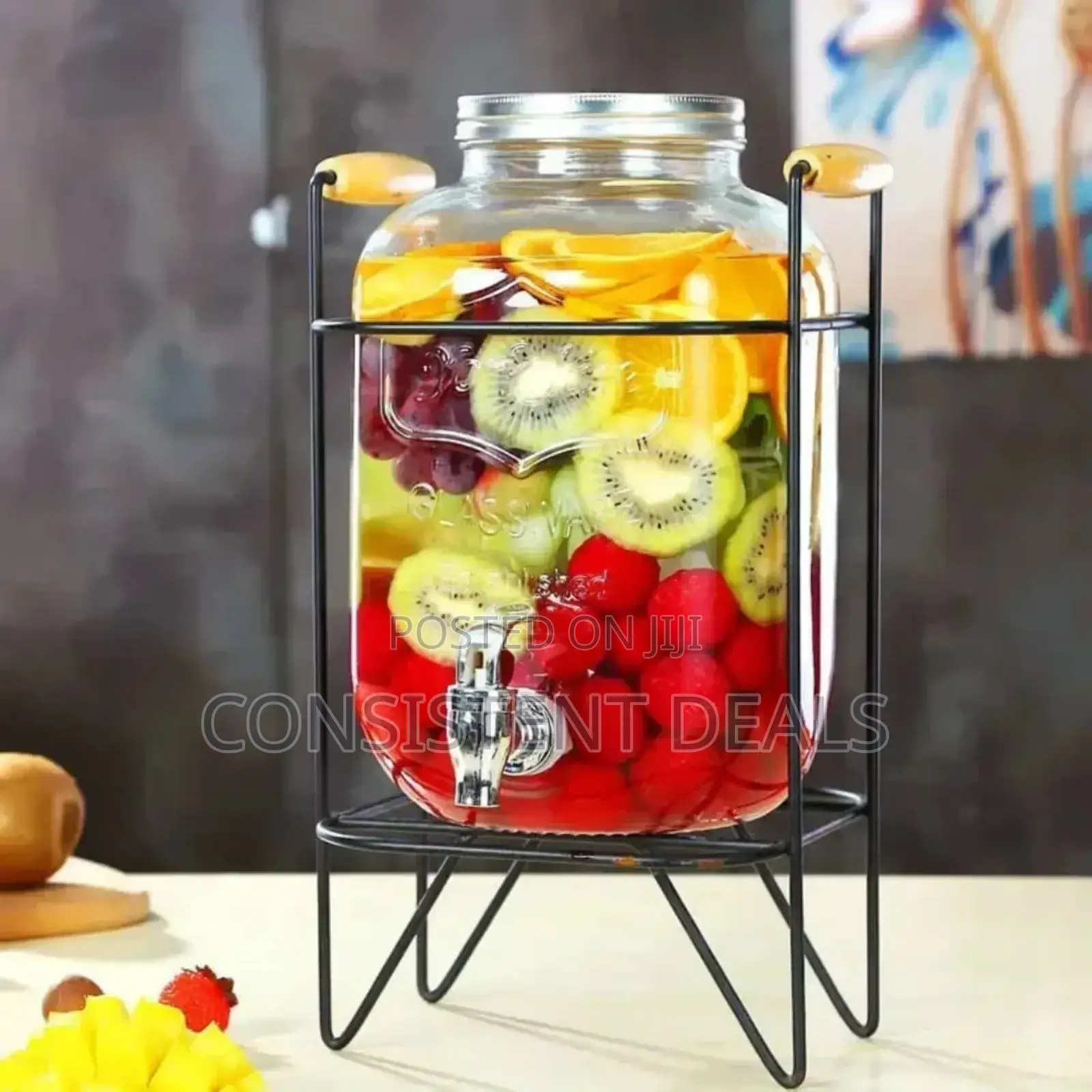 8l Glass Juice Dispenser With Stand Rack